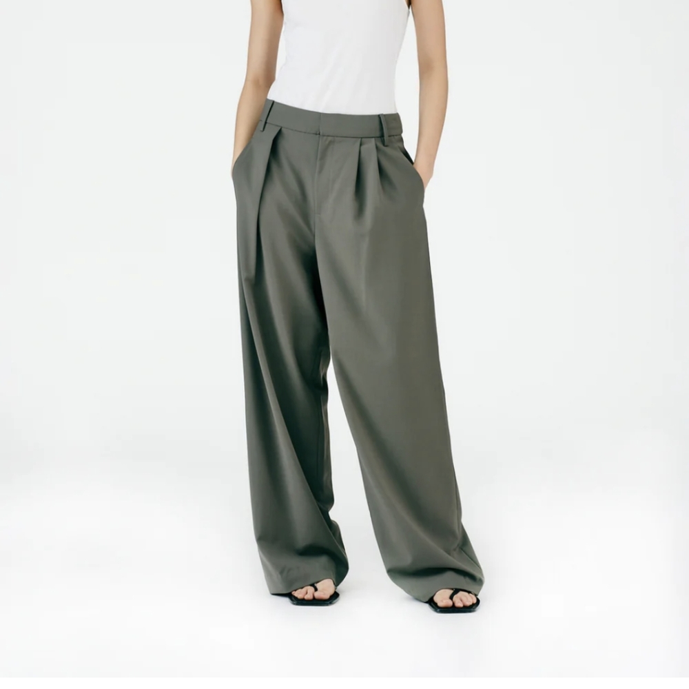 Tibi tropical wool Stella pants in Stone